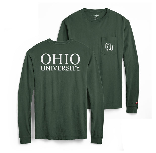 Ohio Bobcats League Hunter Green Pocket Long-Sleeve T-Shirt