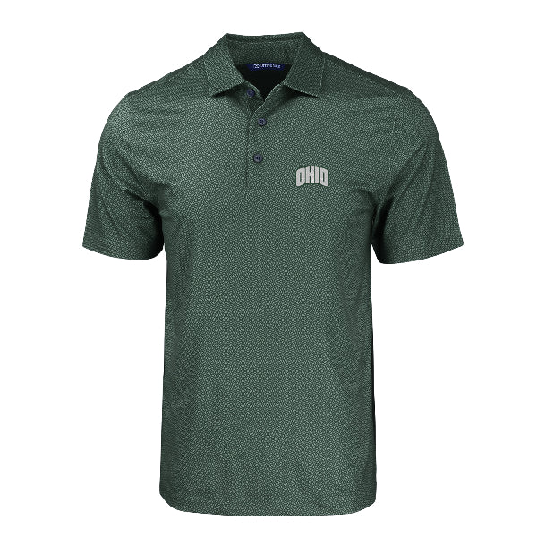 Ohio Bobcats Men's Cutter &amp; Buck Pike Eco Tonal Geo Print Stretch Recycled Green Polo