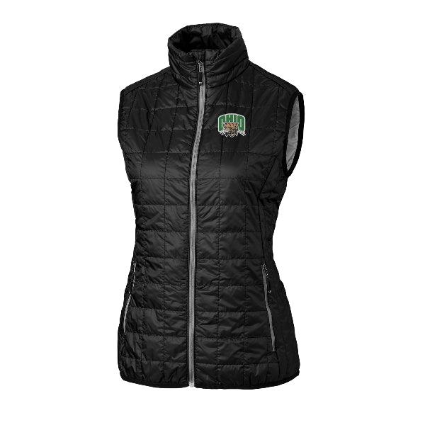 Ohio Bobcats Women's Cutter & Buck Rainier PrimaLoft Eco Insulated Full Zip Black Puffer Vest